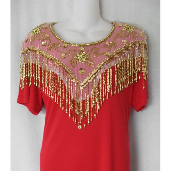 Coldwater Creek Dresses Coldwater Creek Red Dangling Bead Trim Maxi